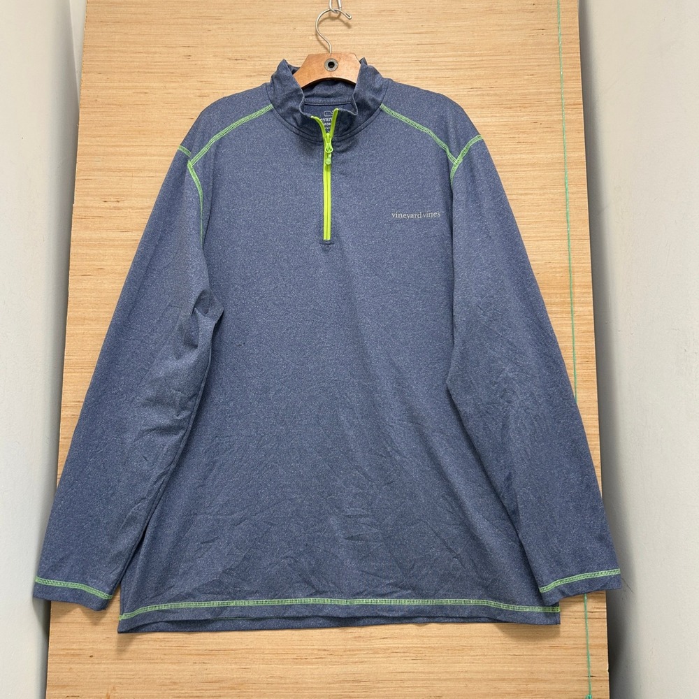 Vineyard Vines Performance Mens XL Blue Neon Green Quarter Zip Pullover Sweater